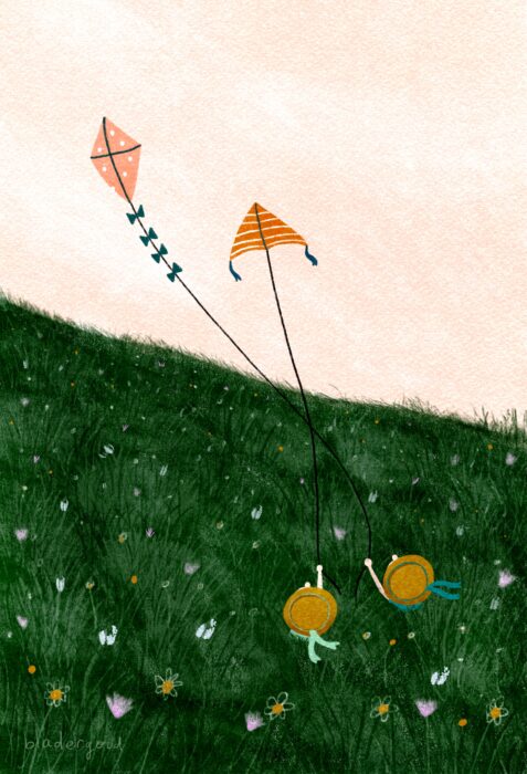 Bladergoud Illustration kites children summer